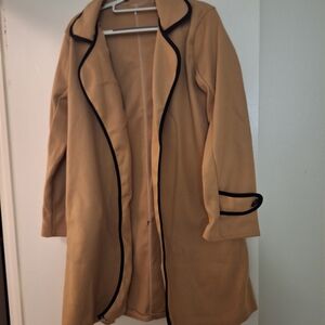 Women's Tan Coat with Black Trim